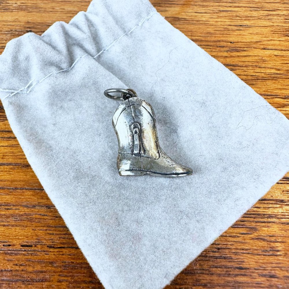 Vintage Western Drill Team Boot Charm Sterling Silver Charm Bracelet Oxidized